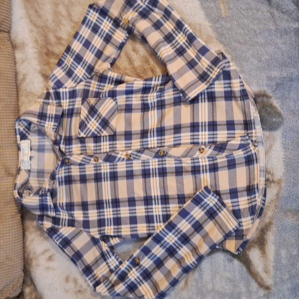 No Comment Girls Blue and Cream Plaid Shirt